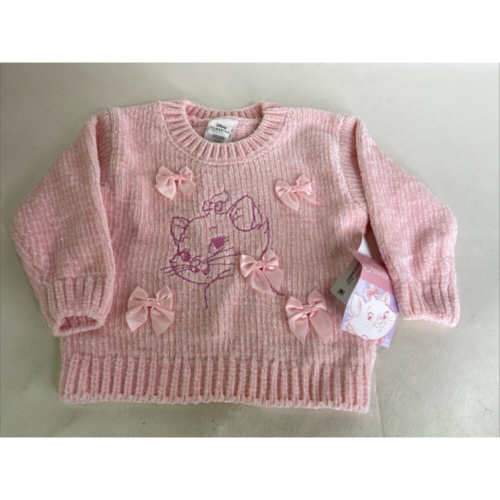 Disney The Aristocats Marie Chenille Sweater Knit Pink Baby Girls Size 18 Months